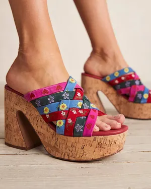 Free People Lisbon Platform Mules Cherry Heart Multi casual classic stylish thumbnail 1