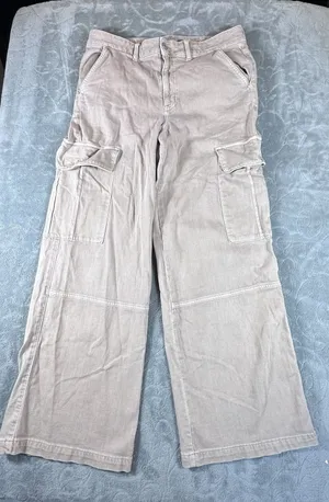 American Eagle Mid Rise Baggy Wide Leg Cargo Pants Utility Tan Womens 12 Skater thumbnail 1