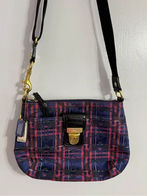 Coach Navy and Pink Plaid Crossbody thumbnail 5