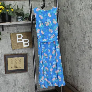 NWT Ny Collection Petites Chiffon Printed Midi Dress Bright French Blue Melon PM thumbnail 4