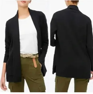 J.Crew Chelsea Cardigan Womens Large Black Open Front Knit Longline Sweater thumbnail 2