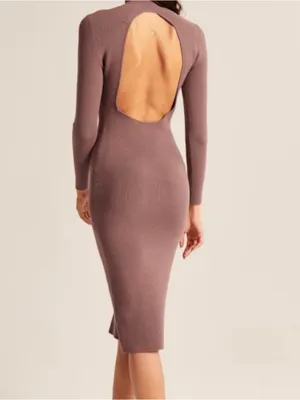 Abercrombie & Fitch Mauve Ribbed Open-Back Midi Dress thumbnail 2