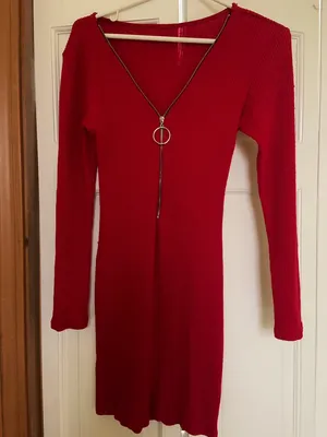 Red Long Sleeve Mini Dress With Zipper thumbnail 3