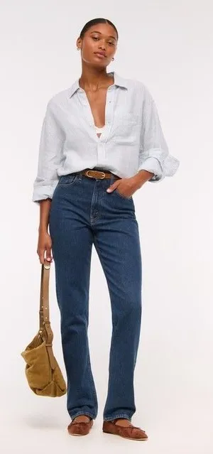 Abercrombie & Fitch 90s Slim Straight Ultra High Rise Curve Love Jeans 26/2L NWT thumbnail 1