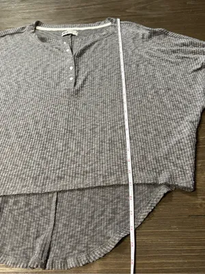 Urban Outfitters Ribbed Henley Long Sleeve Top - Gray thumbnail 7