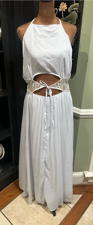 ASOS DESIGN Baby Blue Cutout Lace Maxi Dress – Halter Tie Front – Size 10 thumbnail 1