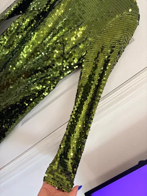 Anthropologie Green Sequin Mini Dress US 4 Party Cocktail Glam Open Back Long Sleeve thumbnail 7