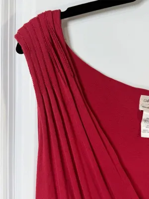 MSSP Max Studio Red Ruched V-Neck Sleeveless Midi Dress Size M thumbnail 4