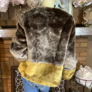 New Look Brown And Yellow Color Block Faux Fur Jacket (M) thumbnail 7