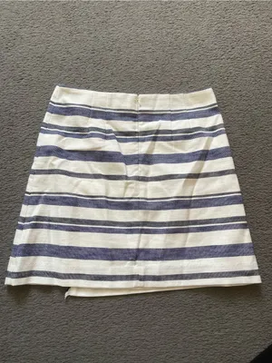 LOFT Navy and Cream Striped A-Line Wrap Skirt thumbnail 2