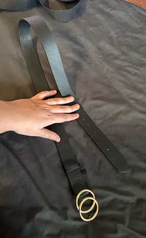 Classic Black Leather Belt with Gold Double Ring Buckle thumbnail 1