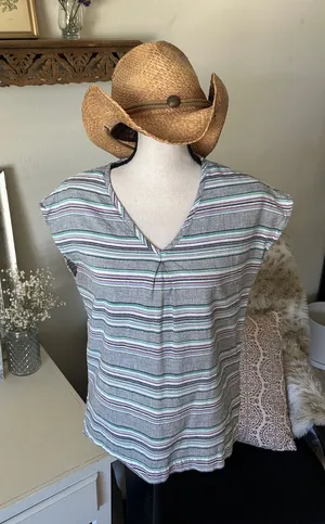 Kavu outdoor V-neck stripe summer hiking Gorpcore top 100% cotton med thumbnail 1