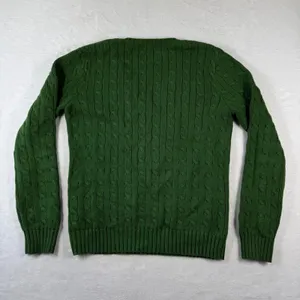 Ralph Lauren Sport Green Cable Knit‎ V-Neck Cotton Large Sweater Purple Pony thumbnail 6