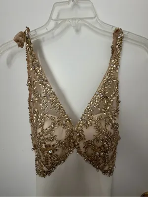 Faviana Ivory Gown with Gold Beaded Bodice thumbnail 2