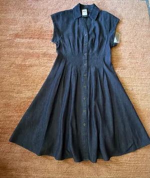 Tommy Hilfiger Denim Fit Flare Shirt Dress XS NWT Button Front Midi thumbnail 1