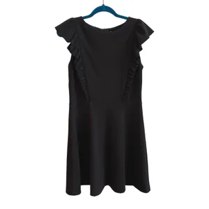 AQUA Ruffle Trim Fit and Flare Dress Womens Large Black Coquette Crepe‎ W0-6673 thumbnail 2