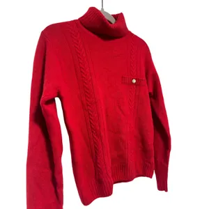 SK & Company Women's Red Angora Wool Cable Knit Turtleneck Sweater M thumbnail 4