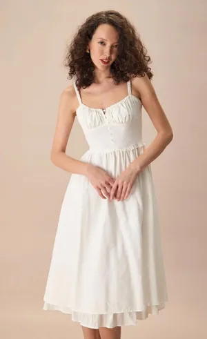 RIHOAS The White Ruched Slip Cotton Midi Dress M thumbnail 1