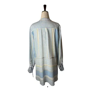 Soft Surroundings‎ Shirt Women Medium Blue Floreale Striped Popover Linen Top thumbnail 3
