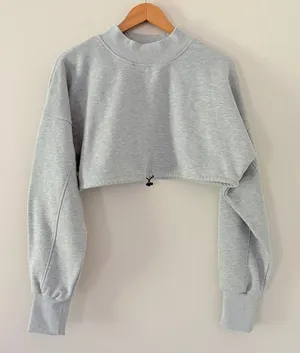 Acta Wear Essential Sweatshirt Ultra Crop Medium Gray Mock Neck Fleece Drawstring thumbnail 1