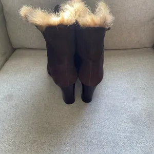 LOFT Chocolate Fur-Trimmed Heeled cozy Boots suede 7 thumbnail 13