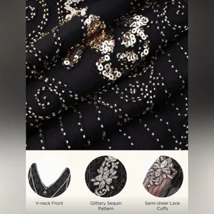 #10 Vintage-Inspired Black Beaded Flapper Dress with Fringe-Large/Size 14 thumbnail 9