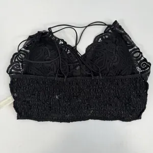 Victoria's Secret PINK L Large‎ Lace Bralette Bra Black Lace Strappy Smocked thumbnail 8