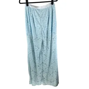 PrettyLittleThing Womens Pants Wide Leg Lace Satin Sheer Light Blue 6 thumbnail 2