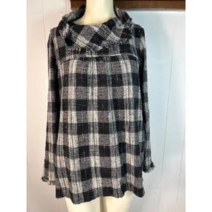 Free People Walk in the Park Plaid Cozy Cowl Tunic Sweater w/ Pockets. Size M thumbnail 3
