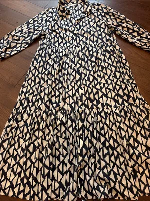 Zara Long Print Collar Dress in Black/Off White Size XL - C30-110 thumbnail 7