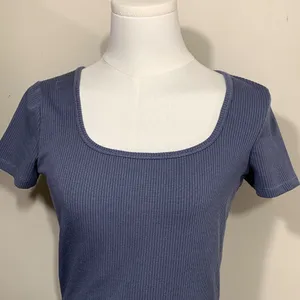 Hollister Ribbed Scoop‎ Neck Top Womens Small Blue Short Sleeve Must-Have Tee thumbnail 2