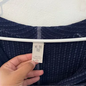 we the free blue waffle light weight wildcat cowl long sleeve cropped top thumbnail 2