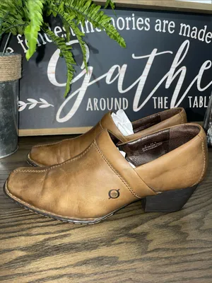Born Kinney Brown Leather Slip-On Heeled Loafer Booties Size 9 thumbnail 3