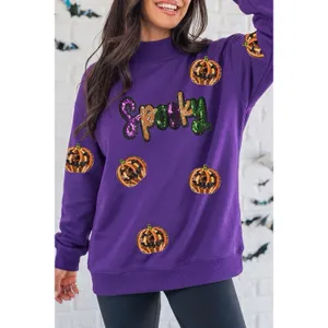 SYNZ Sequin Pumpkin Spooky Halloween Sweatshirt Women's Size Small thumbnail 3
