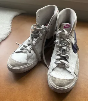 Nike Blazer Mid 77 White Purple Leather‎ High Top Sneakers Size 7Y/8.5 Womens thumbnail 1