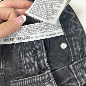 ZARA Acid-Wash black denim high-waist straight leg raw hem jeans Size 8 US‎ thumbnail 7
