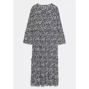 Zara white black midi ruffle floral dresss size medium boho‎ relaxed fit flowy thumbnail 3