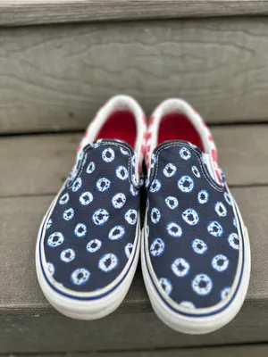 Vans Classic Slip-On Dyed Dots & Stripes Red, White, Blue Skate Shoes thumbnail 2