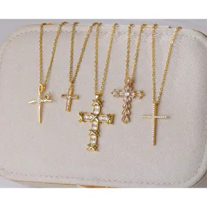 NEW Unisex 18k Gold Filled Plated Simulated‎ Diamond Cross Necklace, 16-18” thumbnail 12