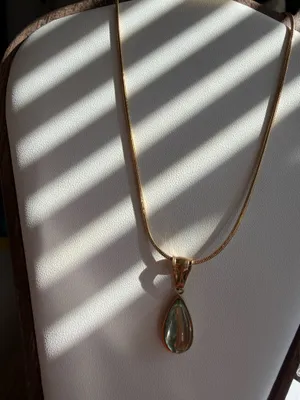 Gold necklace with cute green teardrop pendant elegant and non tarnish thumbnail 3