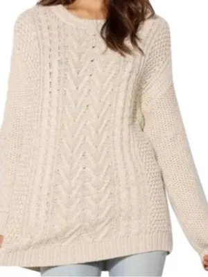 BDG‎ Urban outfitters Cable Knit elbow patch Crewneck Sweater cream size medium thumbnail 1