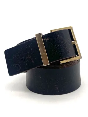 AllSaints Women’s Size S Black Genuine Leather Wide Waist Belt Gold Buckle thumbnail 2