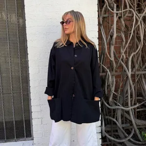 Vintage oversized Black button up jacket with pockets Size M/L #minimalist #workwear thumbnail 3