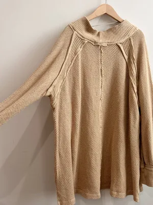 Free People We The Free She's A Keeper Thermal Knit Tunic Top Winter Wheat M thumbnail 4