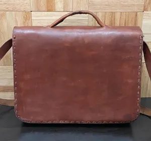 Vintage Handmade Brown Leather Brooklyn Style Briefcase Messenger Satchel Bag thumbnail 4