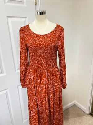 Susina Floral Smocked Bodice & Tiered Midi Dress Orange Burnt Orange Size Large thumbnail 7