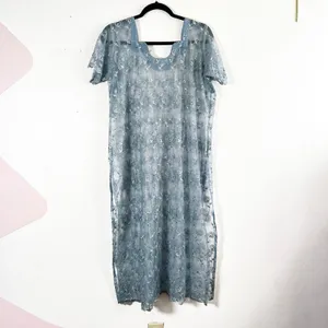 Ethereal‎ Blue Sheer Maxi Dress Floral Embroidery Fairycore Mermaid Festival XL thumbnail 2
