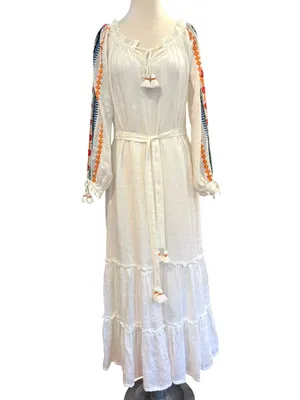 Tory Burch Embroidered Peasant Maxi Dress Cover-up On or Off Shoulder Small thumbnail 2