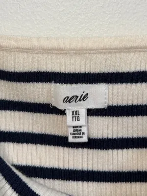 Aerie Knit Crochet Tank Top Size XXL Stripe Navy White Summer Beach Boho thumbnail 3