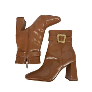 Sam Edelman Women's Corinne Square Toe Dress Booties Desert Camel Patent Sz 8.5M thumbnail 6
